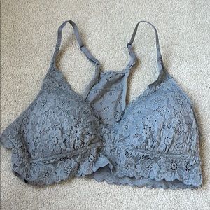 Aerie padded racerback bralette, gray lace, size M